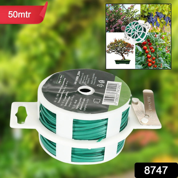 8747 Garden Wire, Sturdy Plant Ties for Support, Garden Ties with Cutter for Tomatoes Vines, Plant Wire Tie Wire for Indoor, Outdoor, Home and Office Use (50 Mtr)